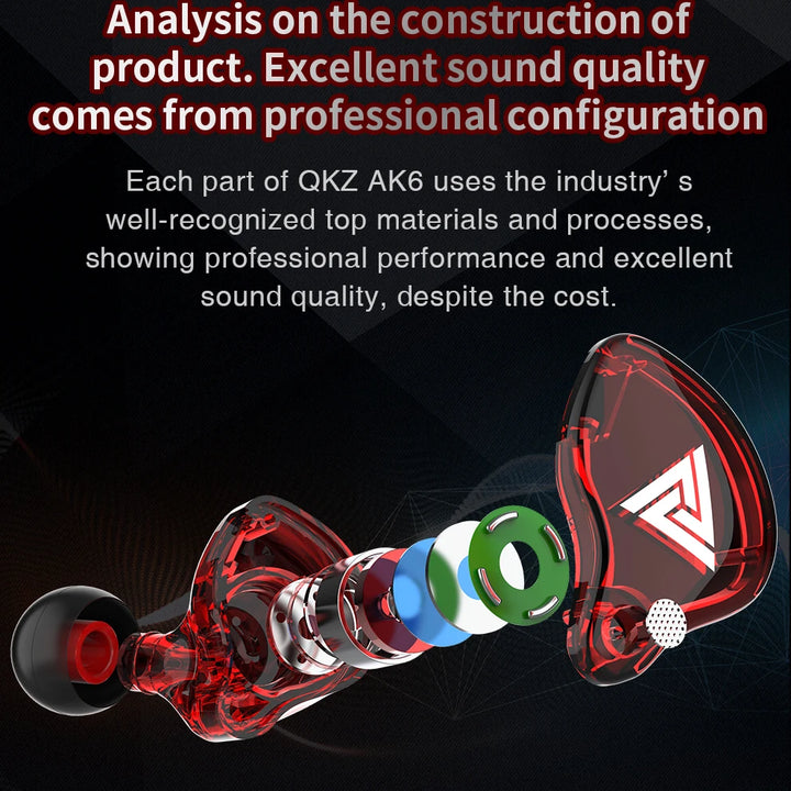 Original QKZ AK6 In Ear Earphone 6 Dynamic Driver Unit Headphone With Mic Stereo Sports HIFI Subwoofer Headset Monitor Earbuds